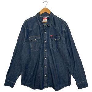 Wrangler Denim Shirt Mens X Large Blue Western Pearl Snap Rodeo Cowboy Workwear